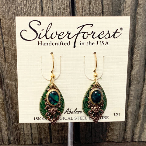 Green and Gold Filigree w/ Abalone Earrings