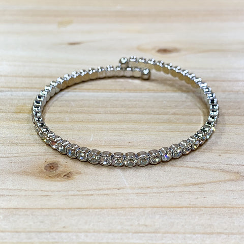 Silver Tone Single Wrap Rhinestone Bracelet