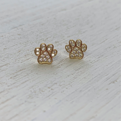 Sterling Silver Gold Tone Paw Print Studs
