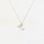 SS White Moon and GP Bolt Necklace 16-18”
