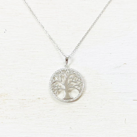 Sterling Silver CZ Tree of Life Necklace