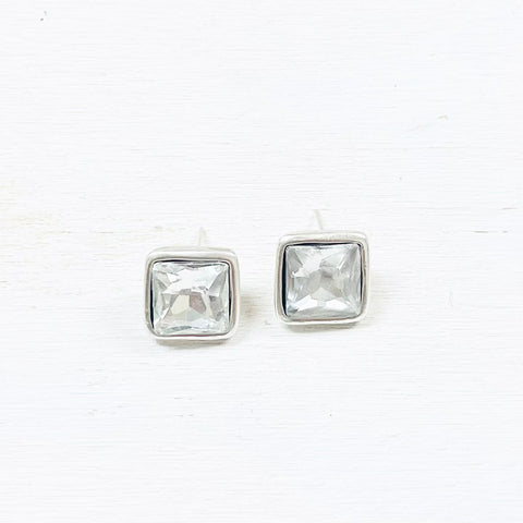 Fashion Clear Stone Square Studs