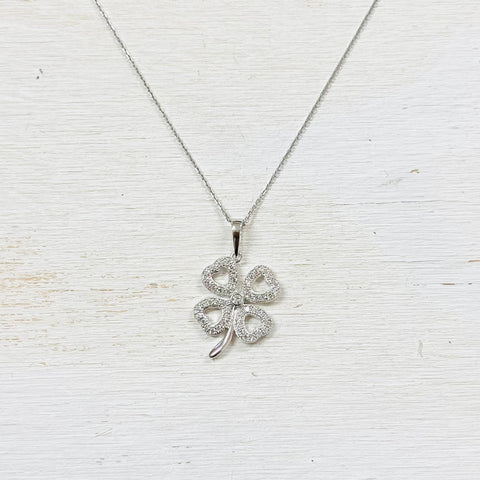 SS CZ Shamrock Necklace 18”
