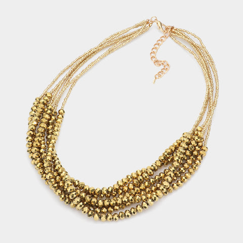 Fashion Multi Layered Gold Tone Beaded Necklace Set