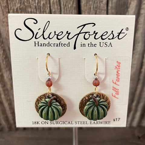 Silver Forest Fall circle pumpkin earrings