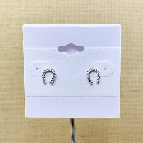 Silver Tone Pave Horse Shoe Fashion Studs