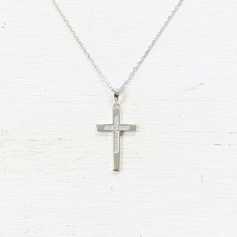 Sterling Silver CZ Cross Necklace