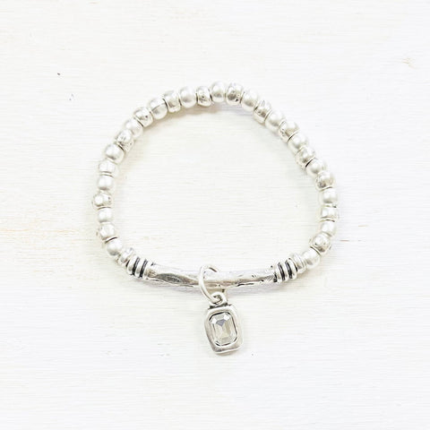Fashion Ball Stretch Bracelet w/ Dangle Stone Charm