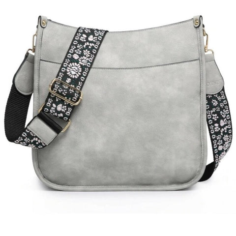 Chloe Light Grey Crossbody with Embroidered Guitar Strap