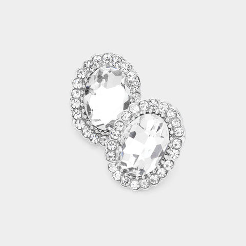 Fashion Silver Tone Oval Stud Earrings