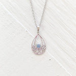 Sterling Silver March Ornate Teardrop Necklace