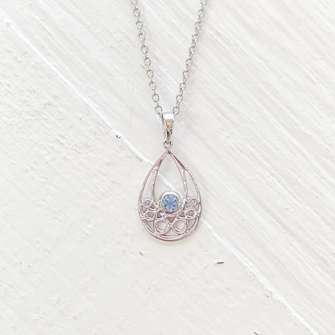 Sterling Silver March Ornate Teardrop Necklace