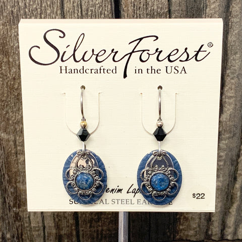 Silver Filigree w/ Denim Lapis Earrings