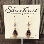 Gold Tone and Purple Layered Leaf Earrings