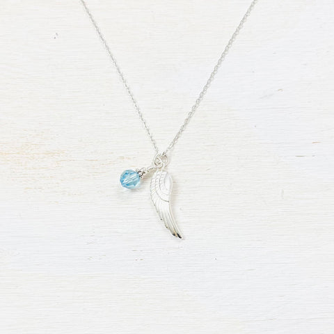 Sterling Silver March Angel Wing Necklace