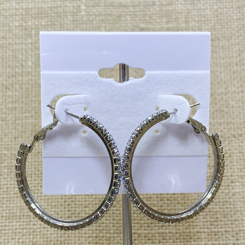 Silver Medium Rhinestone Fashion Hoops