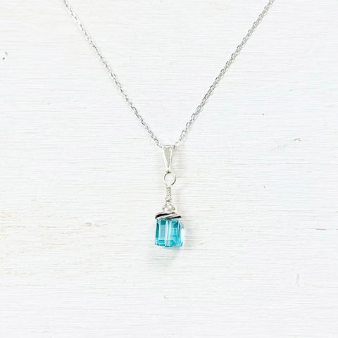 Sterling Silver December Cube Necklace