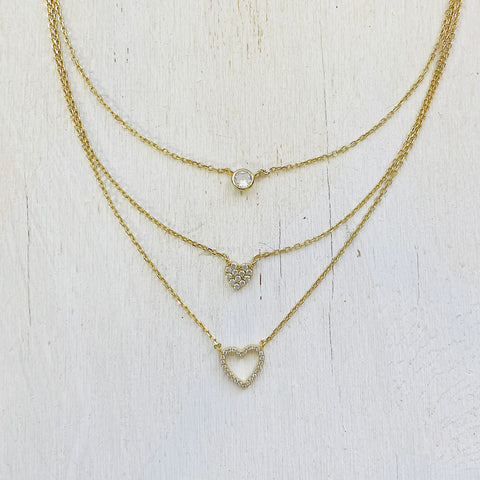 Gold Tone Sterling Silver Heart Layer Necklace