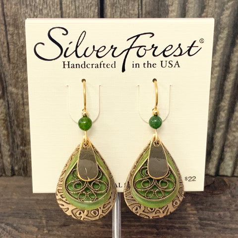 Green Layered Teardrop Earrings