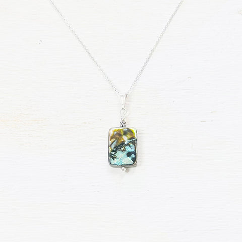 Sterling Silver Rectangle Abalone Pendant Necklace