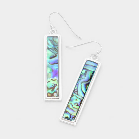 Fashion Abalone Silver Tone Bar Dangle Earrings
