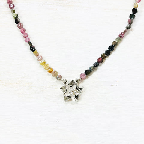 Sterling Silver Estate Beaded Flower Necklace