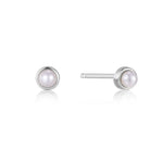 Silver Pearl Cabochon Stud Earrings
