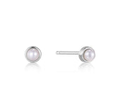 Silver Pearl Cabochon Stud Earrings