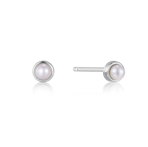 Silver Pearl Cabochon Stud Earrings