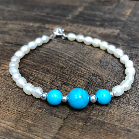 Sterling Silver Turquoise & Freshwater Pearl Bracelet