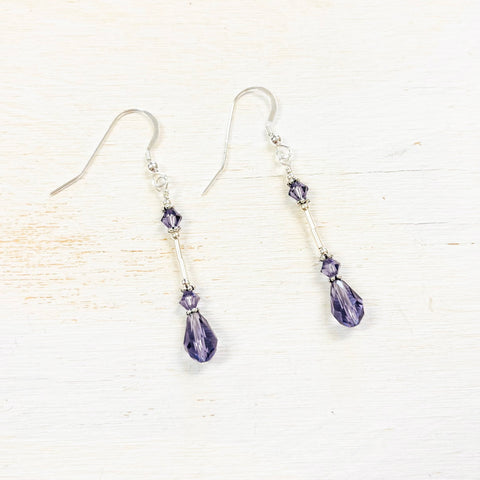 Sterling Silver February Crystal Drop Dangle Earrings