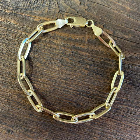 Gold Tone Thick 7" Paper Clip Bracelet
