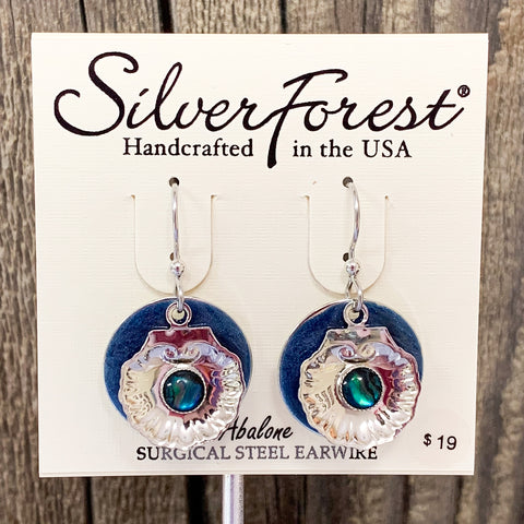 Abalone Clam Silver Forest Earrings