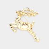 Fashion Gold Tone Rhinestone Reindeer Pin