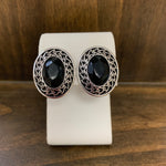 Black Oval Stone Clip-On Earrings