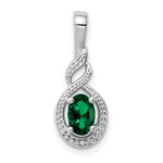 Sterling Silver May Created Emerald & Diamond Necklace