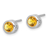 Sterling Silver November Citrine Round Stud Earrings