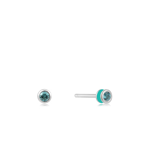 Teal Enamel Silver Studs