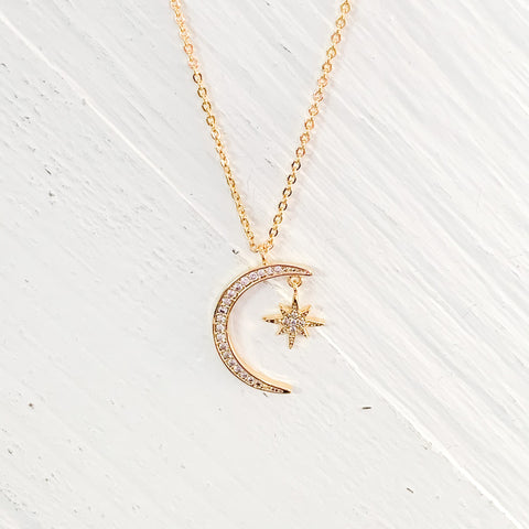 Moon & Star Pave Fashion Necklace