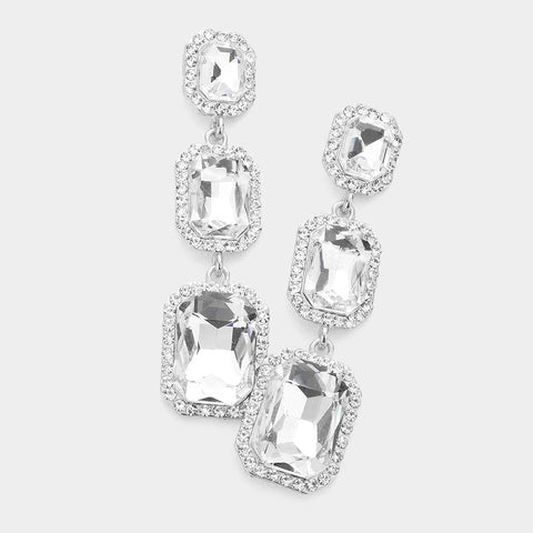 Fashion Silver Tone Rhinestone Dangle Earrings