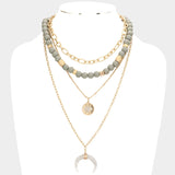 Fashion Layered Evil Eye and Horn Grey Necklace