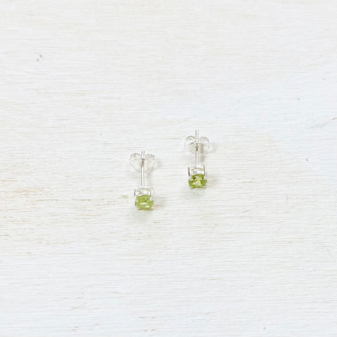 Sterling Silver Green Stone Stud Earrings