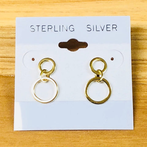 Sterling Silver Gold Tone Small Circle in a Circle Earrings