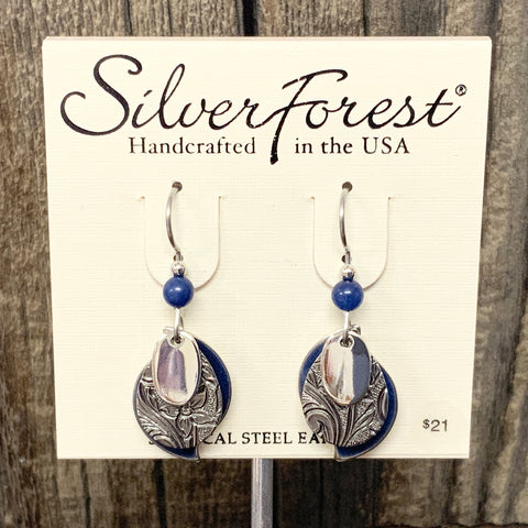 Silver and Blue Layered Shapes Earrings