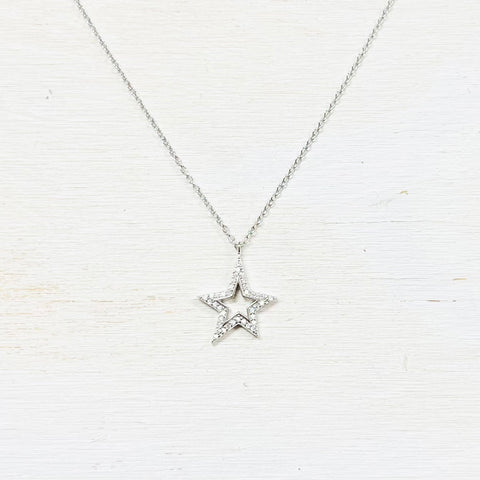 SS CZ Star Necklace 16-18”