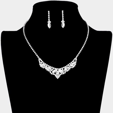 Fashion Silver Tone Marquise Rhinestone Necklace and Earring Set