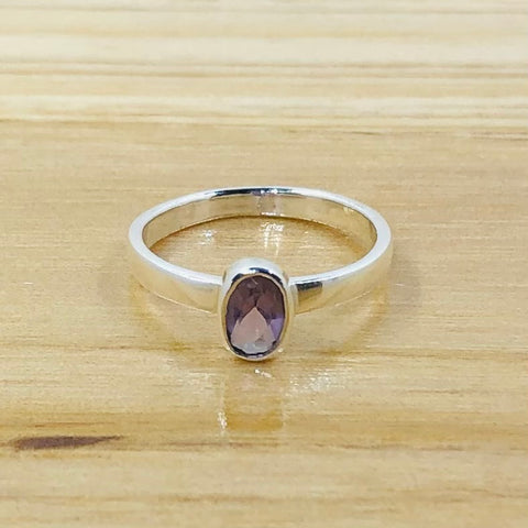 Sterling Silver Oval Shaped Lavender Stone Ring-Size 6