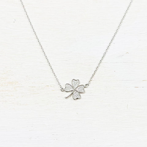 SS CZ Shamrock Necklace 16-18”