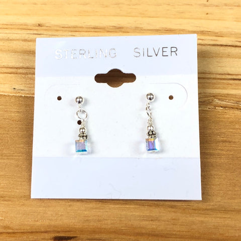 Sterling Silver April Cube Dangle Earrings