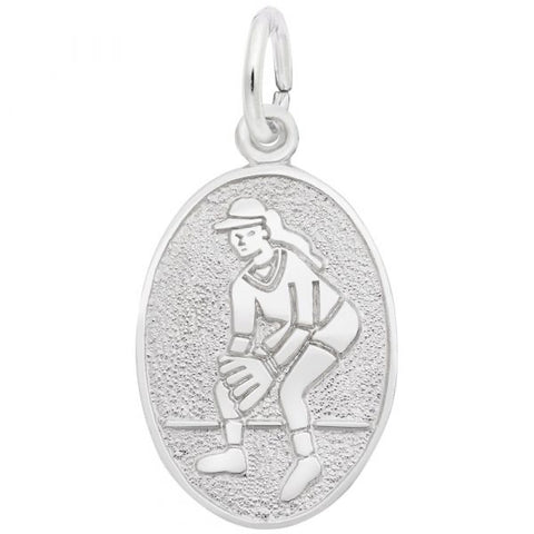 Sterling Silver Softball Oval Disc Charm